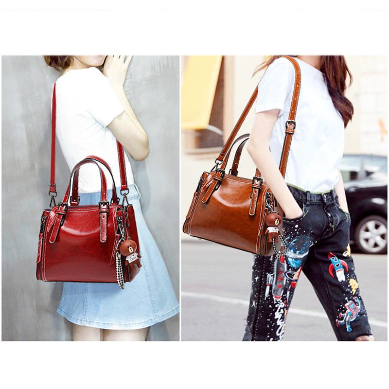 Ретро Маленькие Женские Сумки из Натуральной Кожи Масло Воск Коровья Кожа Сумка Через Плечо Кроссбоди с Украшением в Виде Медведя Сумка с Ручкой Кошелек