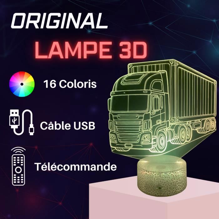 Lampe De Chevet 3D LED - Camion Semi Remorque - Multicolore - Tactile - Télécommande - Décorative