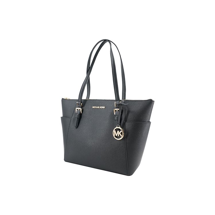 Michael Kors Mk Charlotte Винтажная Однотонная Сумка-тоут Большой Вместимости с Подвеской-логотипом для Поездок на Работу и Покупок Женская тоут Черная 35T0GCFT7L-BLACK