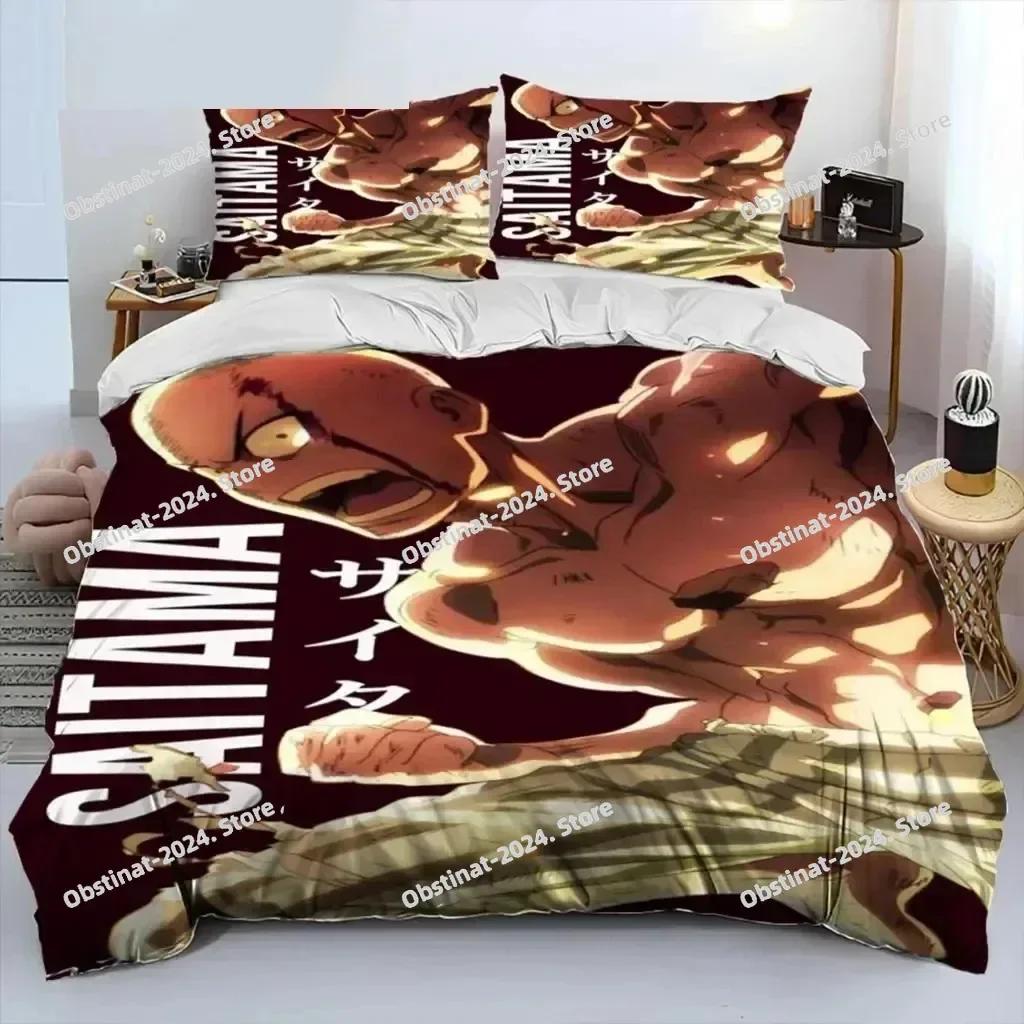 Аниме One-Punch Man Сайтама Комплект постельного белья с принтом Комплект постельного белья с наволочкой Мягкое покрывало для кровати Мягкое Односпальное Двуспальное Queen Super King-размера
