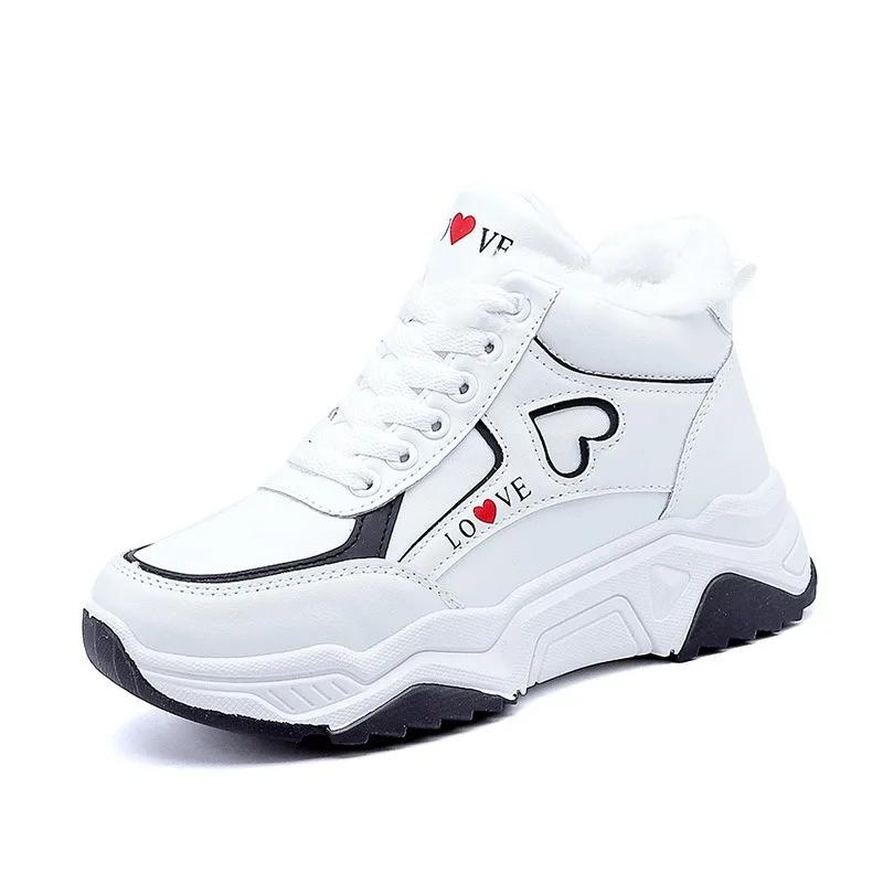 Comemore Woman Plush Warm Winter Sneakers Women High Top Sneakers Zapatillas Mujer 2025 Casual Lace Up Female Platform Shoes 40