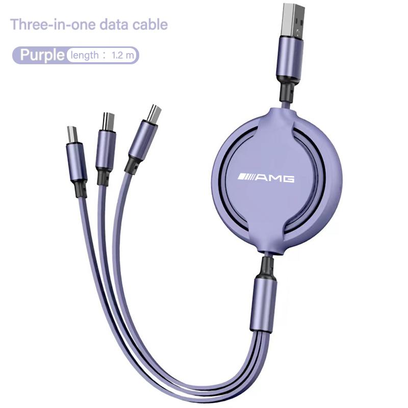 VFO1 3 In 1 Charging Data Cable USB Type-C Car Charger Head Auto Interiors For Mercedes Benz AMG A/B/C/E/S Class GLE C200L W220 W211