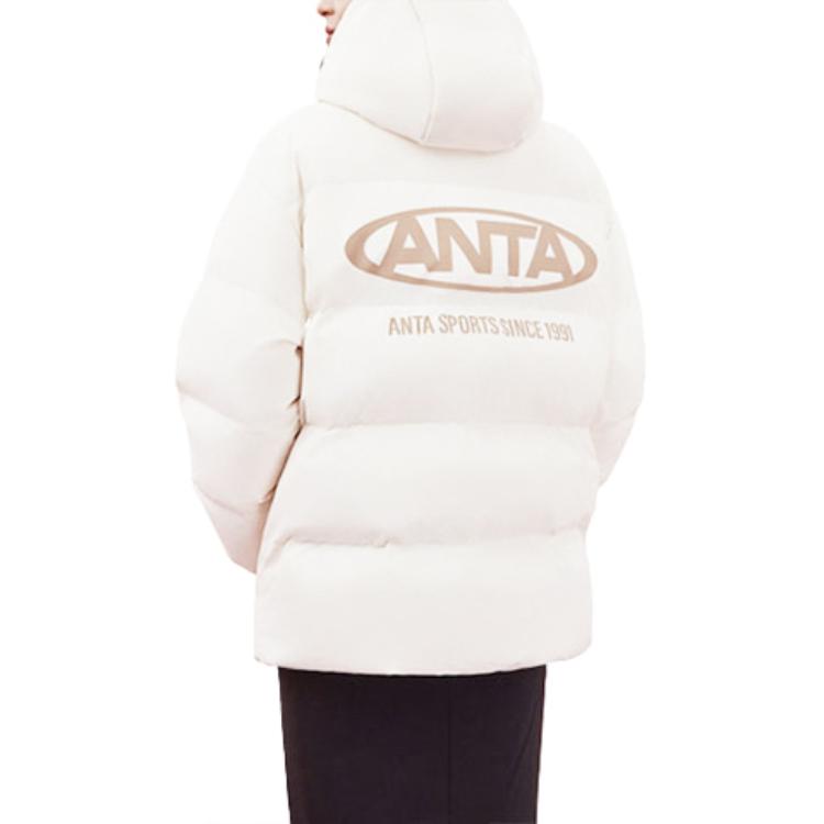 Anta Пуховик Lifestyle Series с принтом в виде букв Snow Shell Three-Proof с капюшоном, женская верхняя одежда, ванильно-белый 962348902-1
