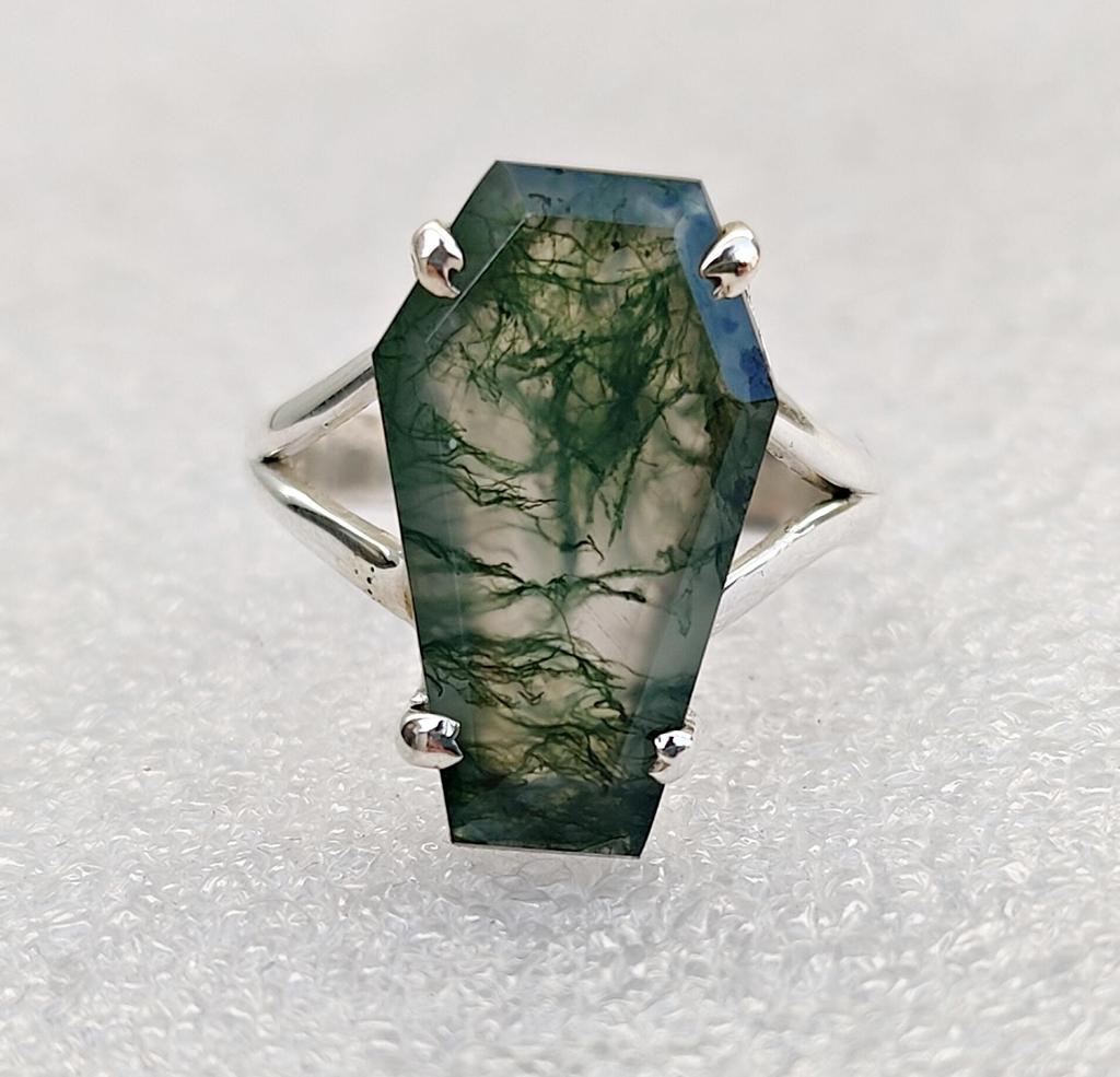 Coffin Ring, Moss Agate Ring, 925 Solid Sterling Silver Ring, Boho Ring, Handmade Jewelry, Moss Agate Coffin Gemstone Ring, Gift for Her