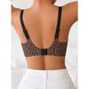 Women S Plus Size Seamless Deep V Leopard Print Thin Underwire Free Bra