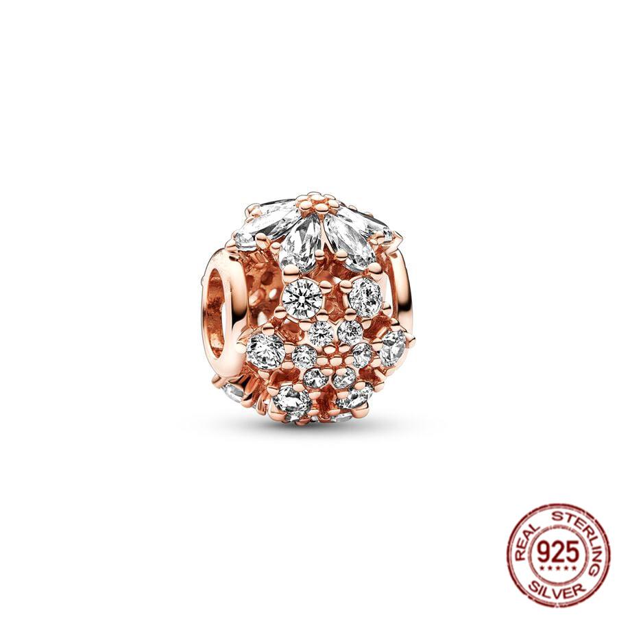 Ажурный круглый шарм с покрытием из розового золота, бусина из стерлингового серебра 925 пробы, подходит для милого модного браслета, ожерелье, ювелирные изделия для женщин