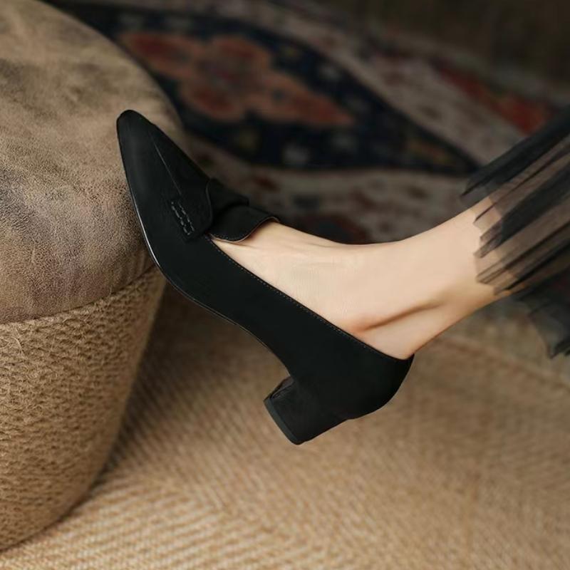 Women Oxford Shoes Square Toe Boat Shoes for Woman Pumps Pleated Slip On Mid Heels Office Ladies Grain Chunky Heels Women Shoes