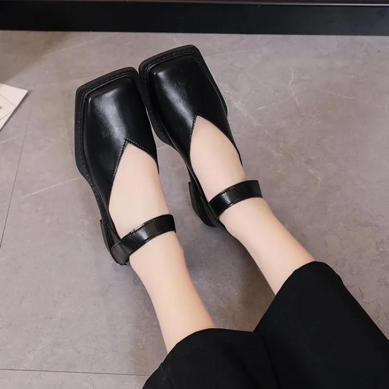 Балетки на низком каблуке, женские повседневные женские кроссовки с квадратным носком, туфли на плоской подошве, мягкое балетное платье с открытым носком, удобное ретро