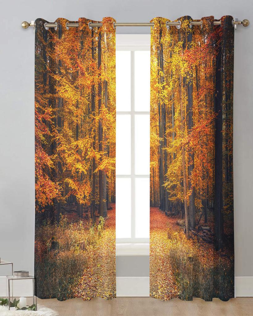 Autumn Park Forest Sheer Curtains Living Room Window Tulle Curtains For Bedroom Kitchen Home Decoration Voile Drapes