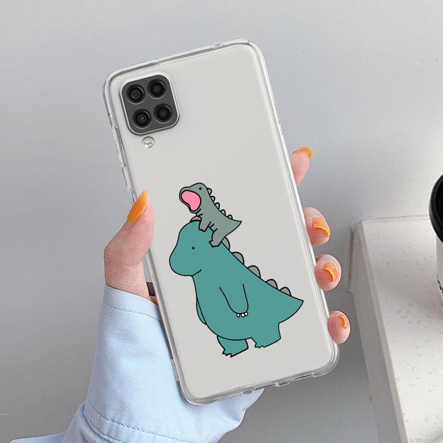 Прозрачный чехол для Samsung Galaxy A52 A12 A51 A32 A21s A71 A32 A22 50 A70 A31 A72 5G, чехол для телефона, милый чехол с маленьким динозавром