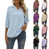 Fashion Women's Summer New Solid Color Loose V-Neck Pullover Mid Sleeve Tops