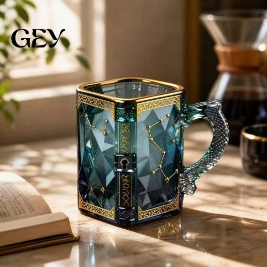 Fantasy Lover Mug Magic Constellation Glass Mug, 330ml Zodiac Coffee Cup with Home Library Heat Reveal Design, Starry Night Water for Collectors