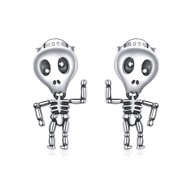 S925 Sterling Silver Cool Skeleton Man Ear Studs Women Earrings
