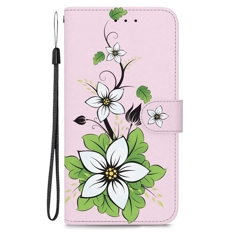 Case on For Samsung Galaxy A15 A05s A05 A25 A24 A14 4G A34 A54 5G A155 A156 A256 Leather Flip Stand Phone Cover Cute Flower Capa