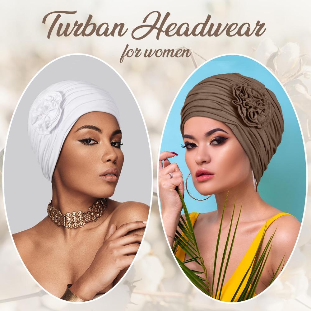 Double Layer Headscarf Hat 3D Flowers Headband Hat Simple Chemo Headwear Hat  For Women