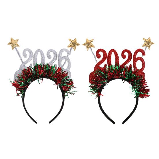 2026 Блестящий ободок для новогодней рождественской вечеринки, аксессуар для волос со звездами, праздничный головной убор для празднования обратного отсчета