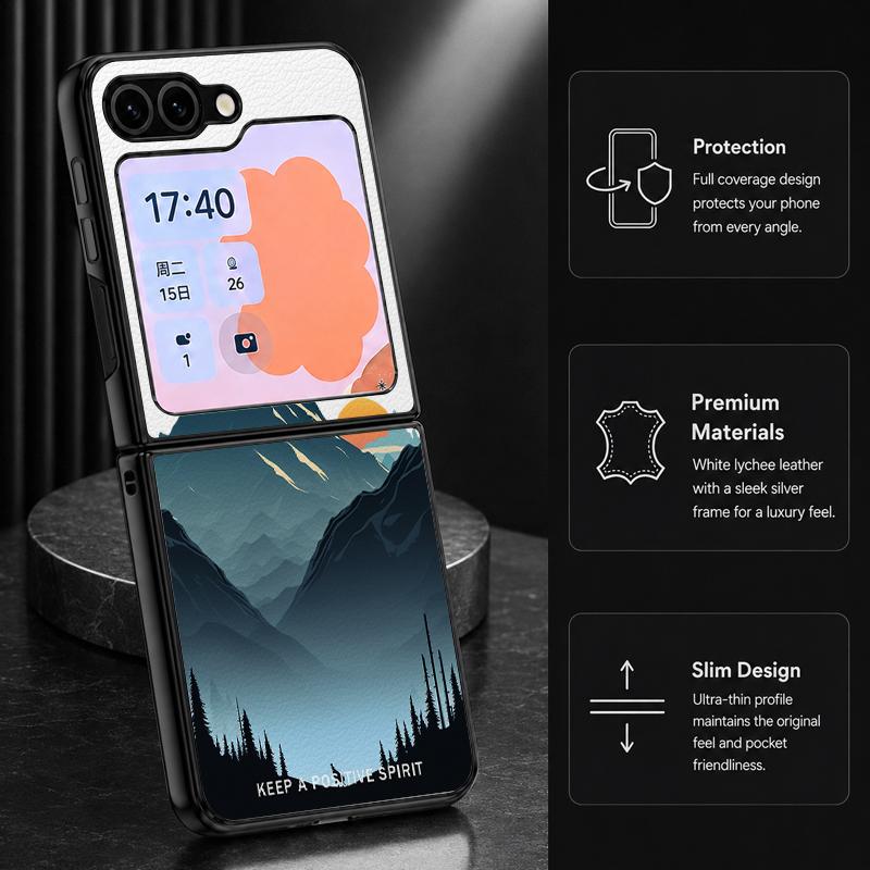 Чехол «Горный пейзаж» для Samsung Z Flip 8 7 6 5, Роскошная кожаная наклейка, Жесткий складной чехол для телефона для Galaxy Z Flip8 Flip7 Flip6