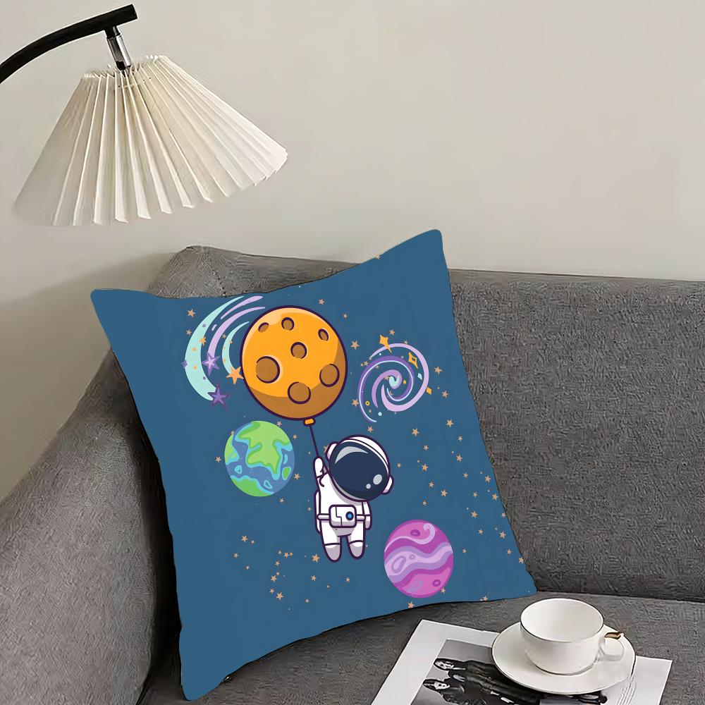 Astronaut Cute Cushion Cover Pillowcase Ultra Soft Skin Friendly Fabric Cloud Like Comfort Concealed Zipper
