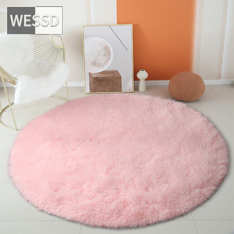 Зеленый круглый пушистый ковер для детской комнаты, однотонный плюшевый ковер для спальни, мягкий коврик с длинными волосами, круглый коврик для ванной, милое украшение, коврик для стула