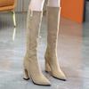 Мода 2024 Большой размер Большой размер Высокое качество Осень и зима Женская обувь Острый носок Толстый каблук Зимние сапоги для женщин 34-40