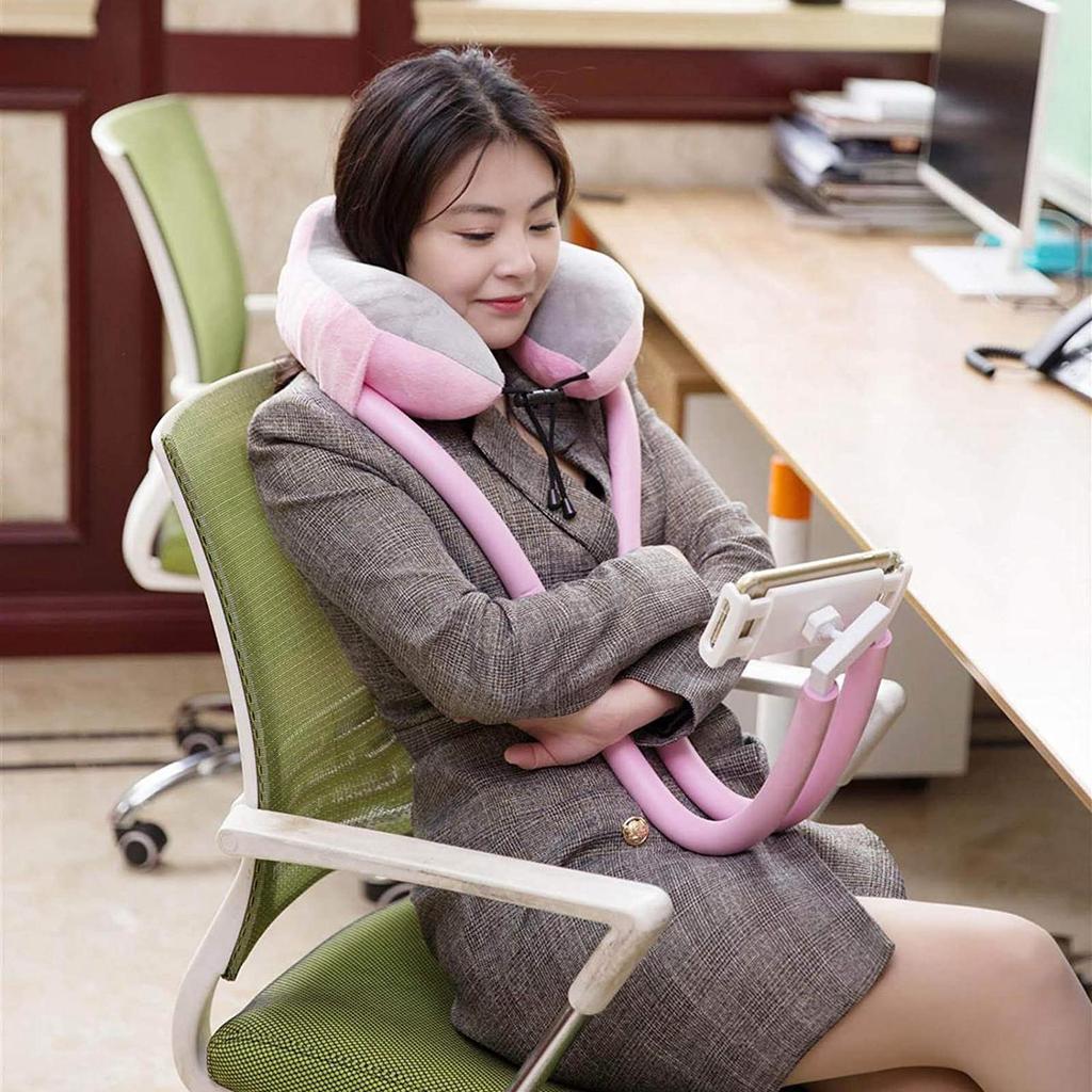 Мягкая подушка для шеи для сна в самолете, портативная подушка для поддержки головы и шеи в форме буквы U с держателем для телефона