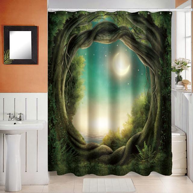 Сельский пейзаж, камень лотоса, Будда, занавеска для душа, занавеска для ванной, водонепроницаемая полиэстеровая занавеска для ванной комнаты с крючками