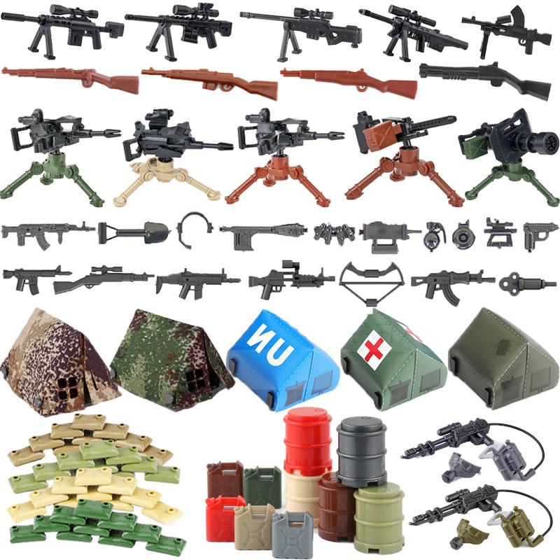 Военные Строительные Блоки Фигурка Солдата Аксессуары Палатка Бочка с Маслом Мешок с Песком Оружие Коробка с Оружием Армейские Кирпичики Подарочные Игрушки Дети J034