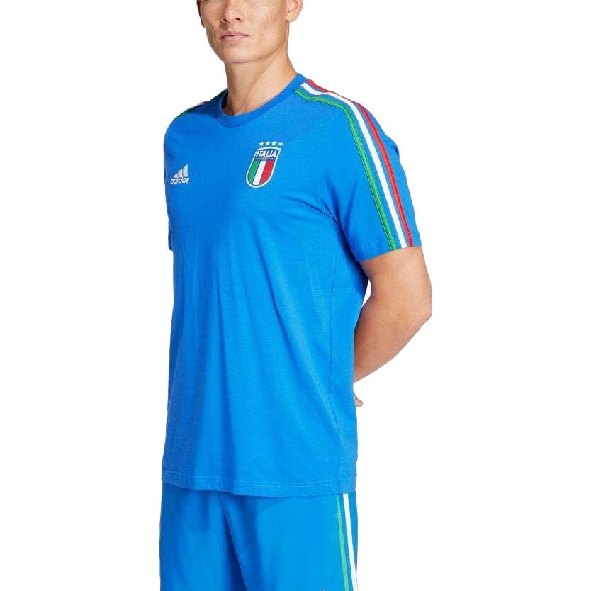 adidas Футболка с короткими рукавами и тремя полосками с логотипом и круглым вырезом, мужские топы синего цвета IU2108