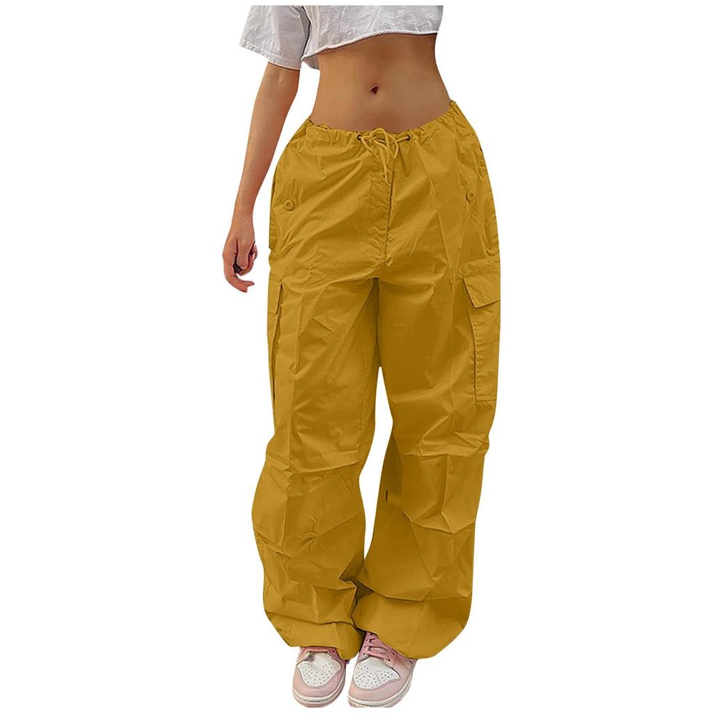 Женские однотонные брюки-карго, уличные спортивные брюки в стиле хип-хоп, повседневные широкие брюки на привязи