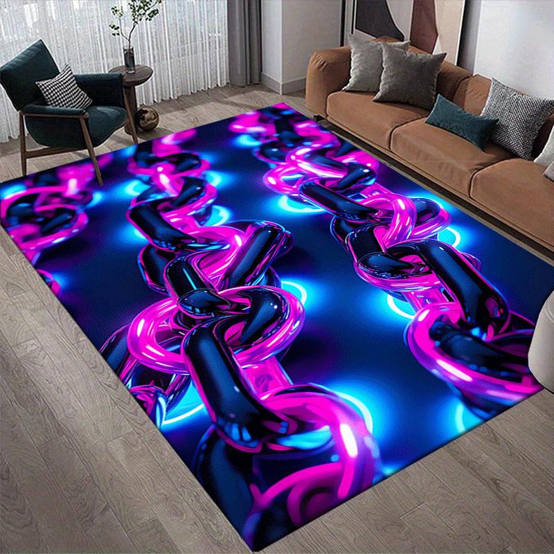 1pc Chain Print, Design Area Rug - Soft, Anti-Slip, and Durable Gaming Room Decor for Bedroom, Living Room