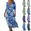 Women's Vintage Print Tunic Waisted Midi Dress Summer Casual 3/4 Sleeve Dress Dress