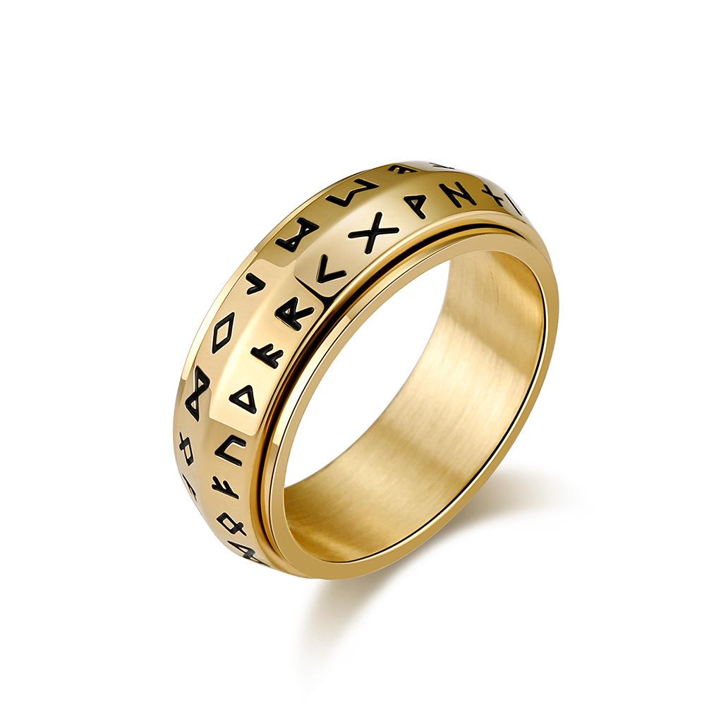 Nordic Viking Script Rotatable Titanium Steel Ring for Men To Relieve Stress