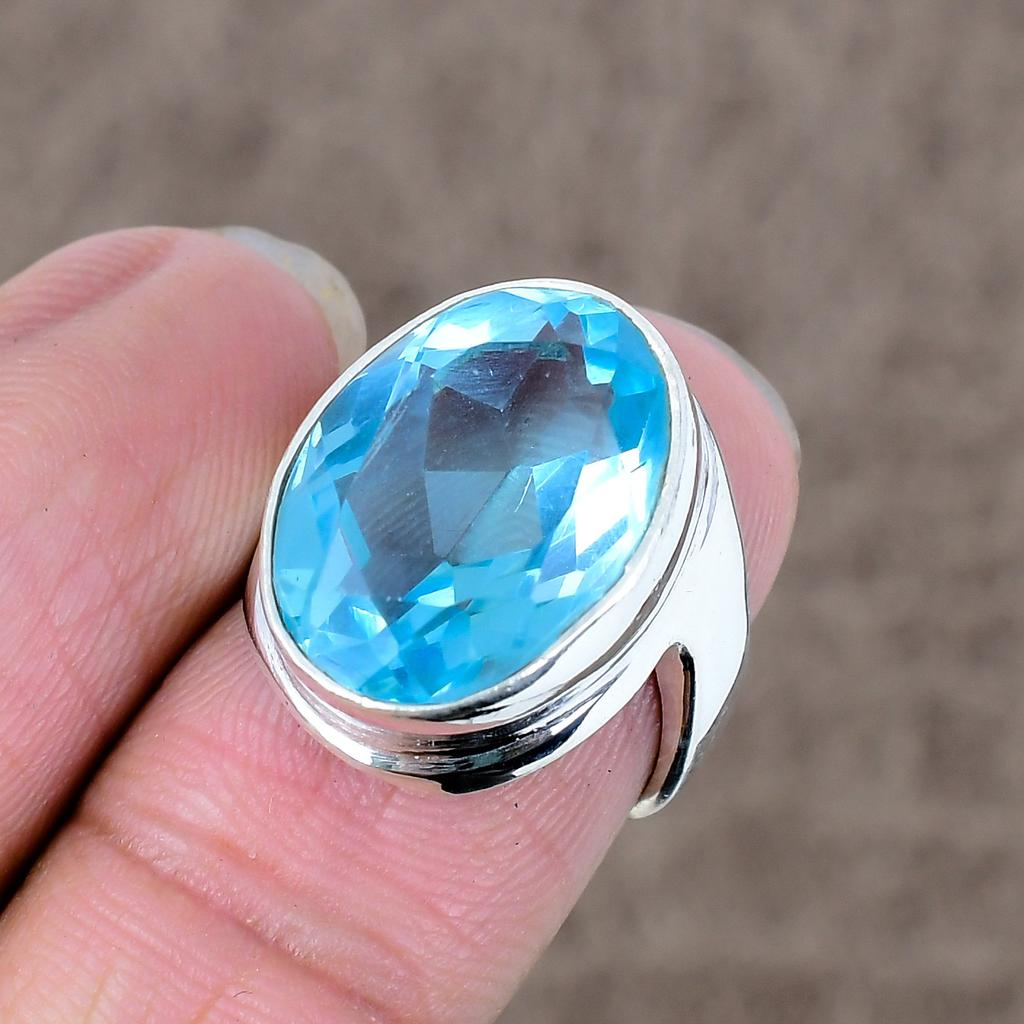 Blue Topaz Genstone Handmade 925 Sterling Silver Jewelry Ring Size 6 KKG-512