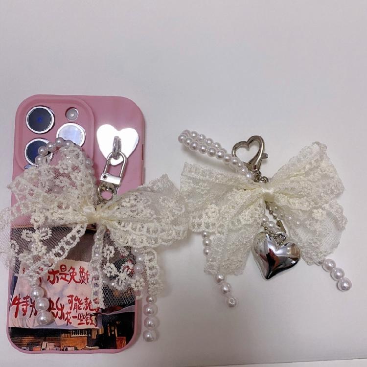 Ключница с жемчугом и бантом Элегантная ключница с бантом и жемчугом Цветной кулон-бант для сумок и телефонов