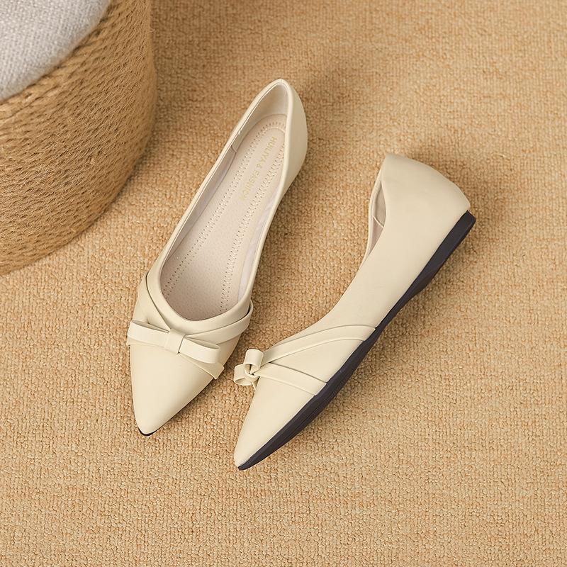 Huiliya 2025 весна новая маленькая ароматная обувь на плоской подошве с острым носом и бантом D835-2
