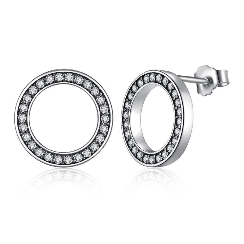 BAMOER Forever Clear CZ 925 Sterling Silver Circle Round Stud Earrings with CZ Jewelry GIFT
