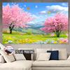 2D Colorful Butterflies and Sakura Trees in a Green Spring Landscape