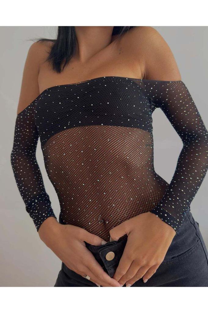 Women's Fashion New Bodysuit with Crystal Stones