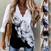 European American Women Summer Long Sleeve Printed Shirt with Wave Collar