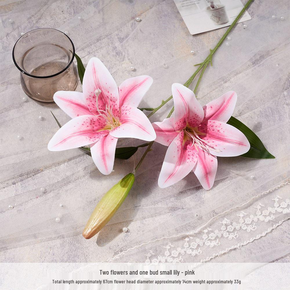 Small Lily Flower Arrangement: Two Flowers and One Bud, Silk Gel Sheet for Home Decor.