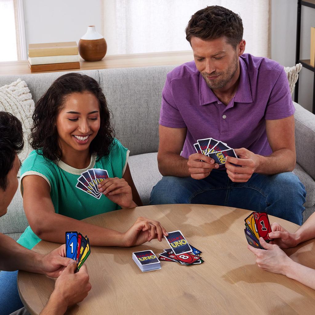 Mattel Games UNO Liar Edition Card Game 8-Pack Case - Bulk Set for Parties, Events & Gifts, 2-6 Players, Ages 7+, Blue, JLH43