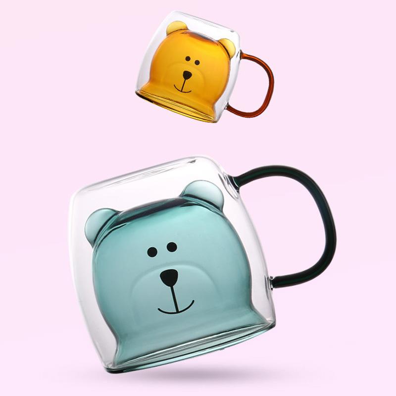 1 шт. креативная двойная стеклянная чашка с медведем кружка для кофе посуда для сока