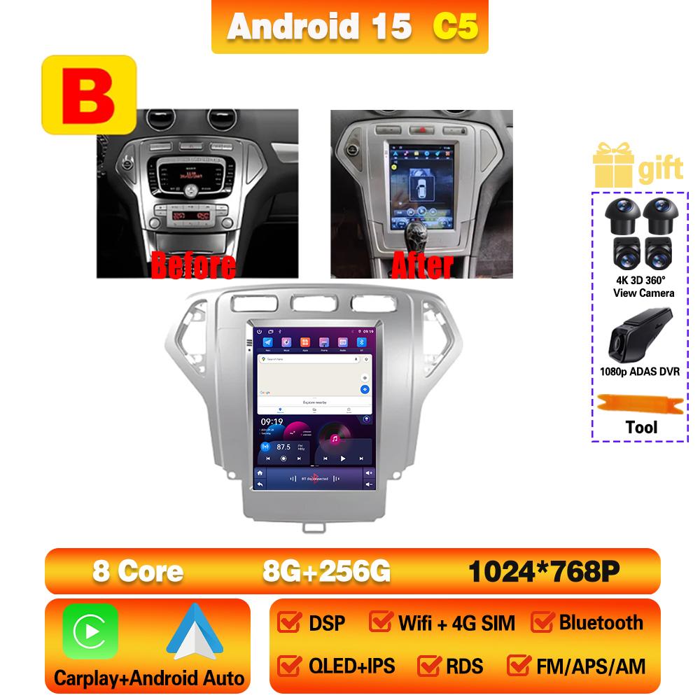Autoradio 9,7 pouces pour Ford Mondeo MK4 2006 - 2010 Lecteur multimédia GPS Navi Stéréo Navigation Android 15 Carplay 2din Écran 5G