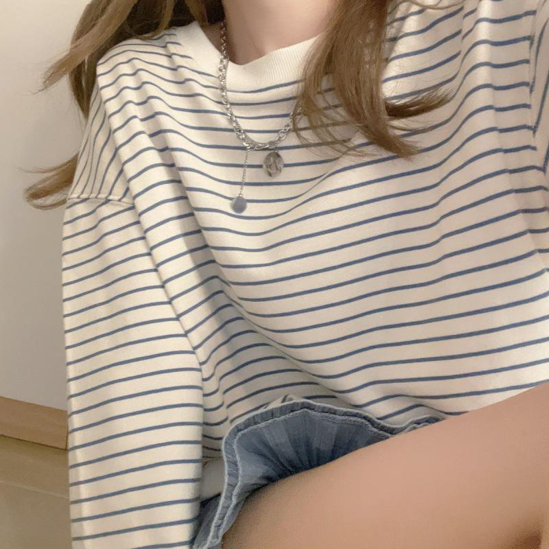 Женская полосатая свободная толстовка с длинными рукавами - Niche, утягивающий дизайн для весны и лета, доступны большие размеры