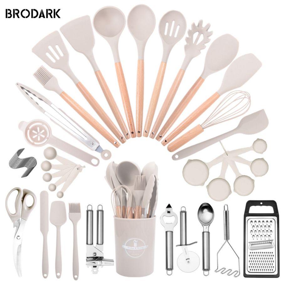 44pcs Premium Silicone Kitchen Utensil Set With Wooden Handles And Knife - Heat-Resistant, Non-Stick Friendly Cooking To