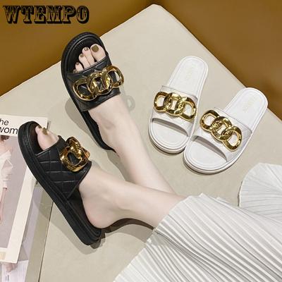 Летние тапочки женские модные золотые звенья цепи домашние классные тапочки