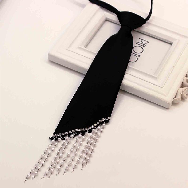 Женский полиэстеровый модный галстук со стразами для вечеринки, сплав, стиль преппи, ожерелье, галстук, декоративная жемчужная рубашка, платье, ювелирные изделия, аксессуары