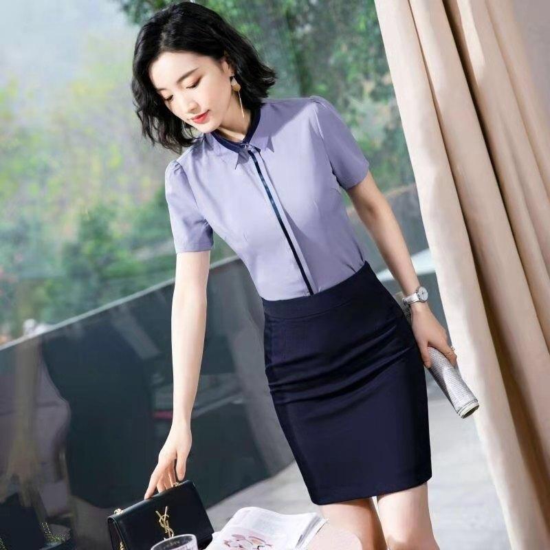 Белая рубашка женская с короткими рукавами и скрытыми пуговицами, профессиональная официальная одежда, облегающая рабочая одежда, белая серая профессиональная рубашка, блузки и рубашки