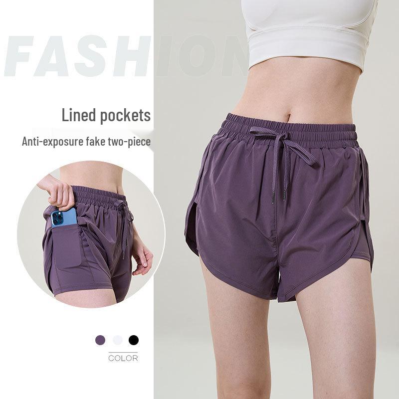 Women's Quick-Dry Two-Piece Yoga Shorts with Liner and Pockets