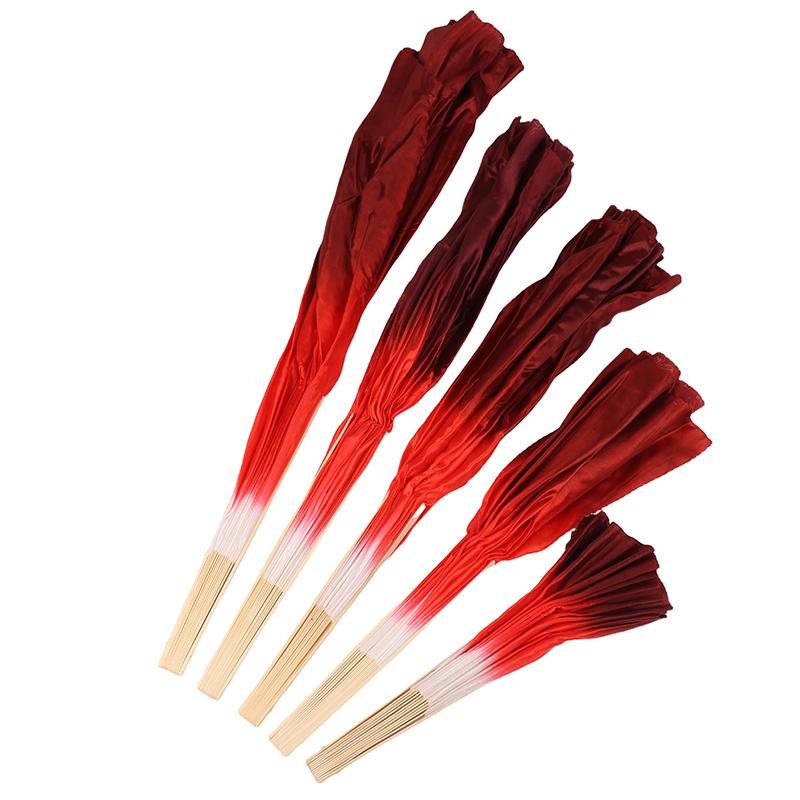10-50Cm Length Adult Imitation Silk Dance Fan Double Sided Gradient Red Color Dancer Practice Dance Props Chinese Folk Dance Fan